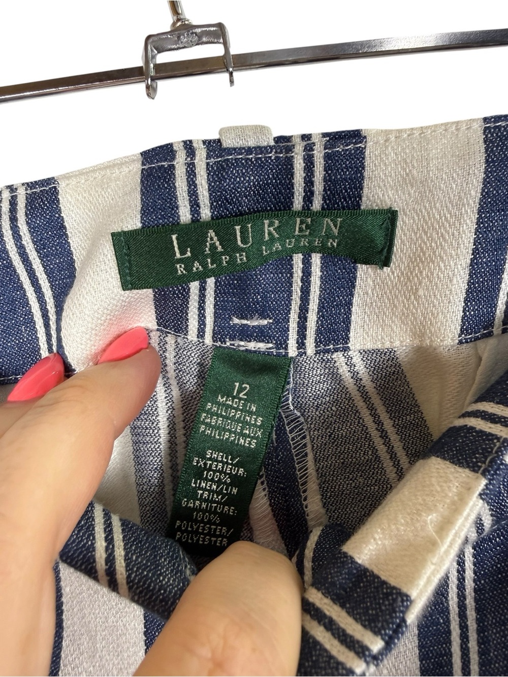 Lauren Ralph Lauren 100% Linen Blue White Stripe Wide Leg Pants Coastal Grandma - Picture 5 of 6